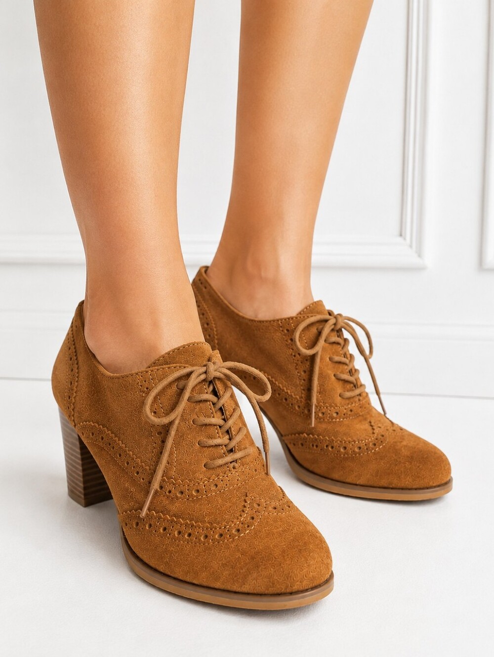 Steve Madden Suede Leather Oxford Heels Brown Brogue Lace Up Shoes Size 7 - Picture 2 of 8